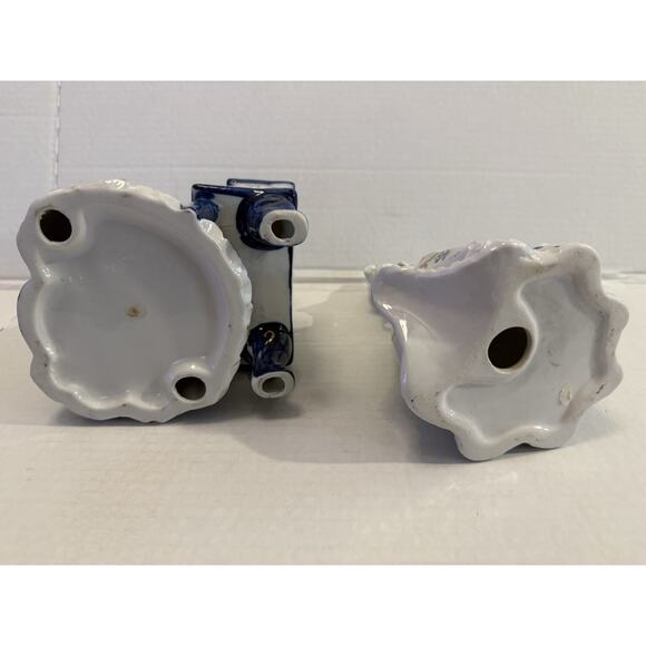 Vintage Porcelain Blue White Gold Accents Victorian Lady Playing Piano & Girl - Picture 7 of 7